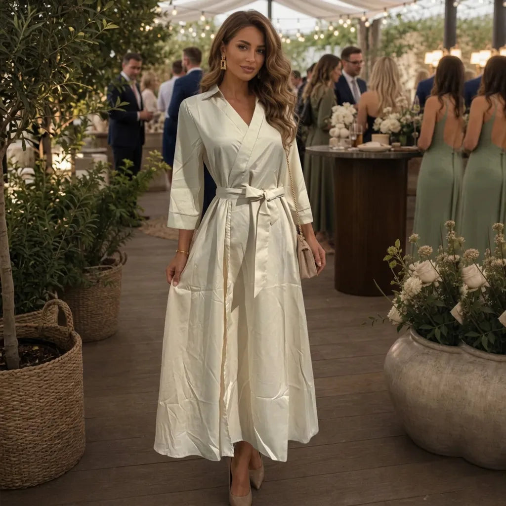 Women's Wrap Elegant Maxi Wedding Guest Dress with V-Neck