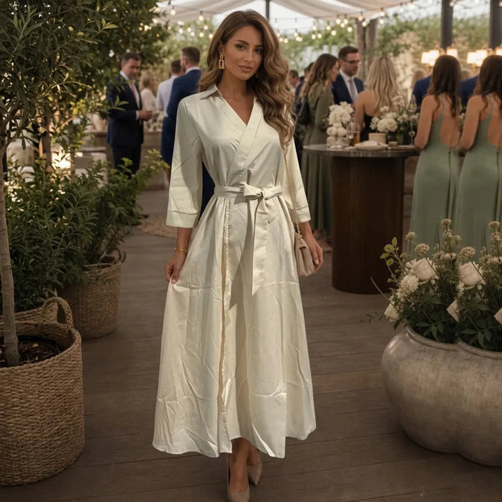 Women's Wrap Elegant Maxi Wedding Guest Dress with V-Neck