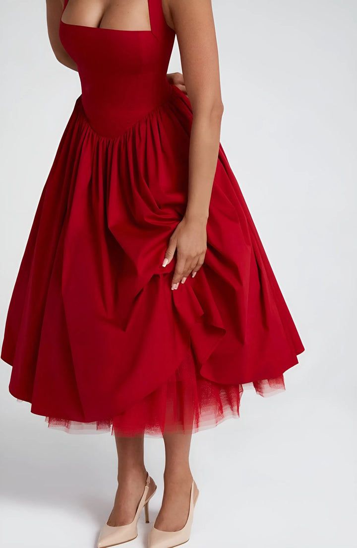 Women's Elegant A-Line Midi Cocktail Dress with Open Back