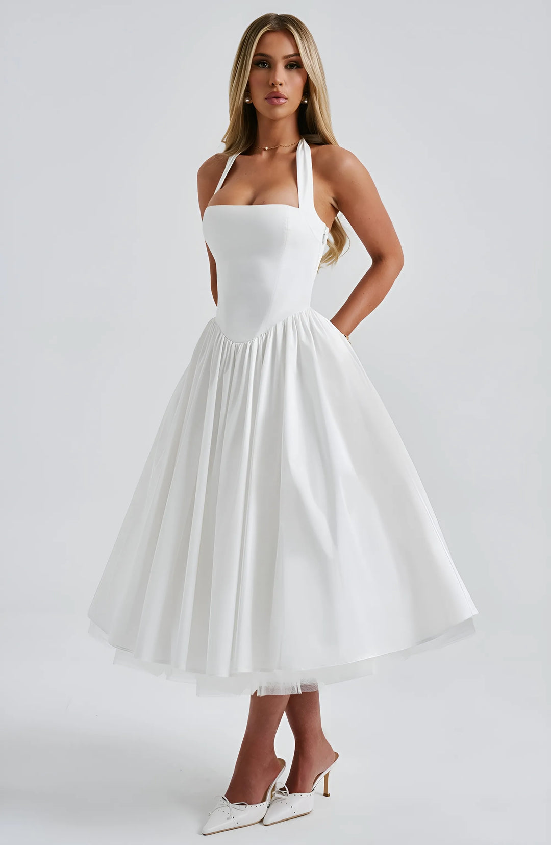 Women's Elegant A-Line Midi Cocktail Dress with Open Back