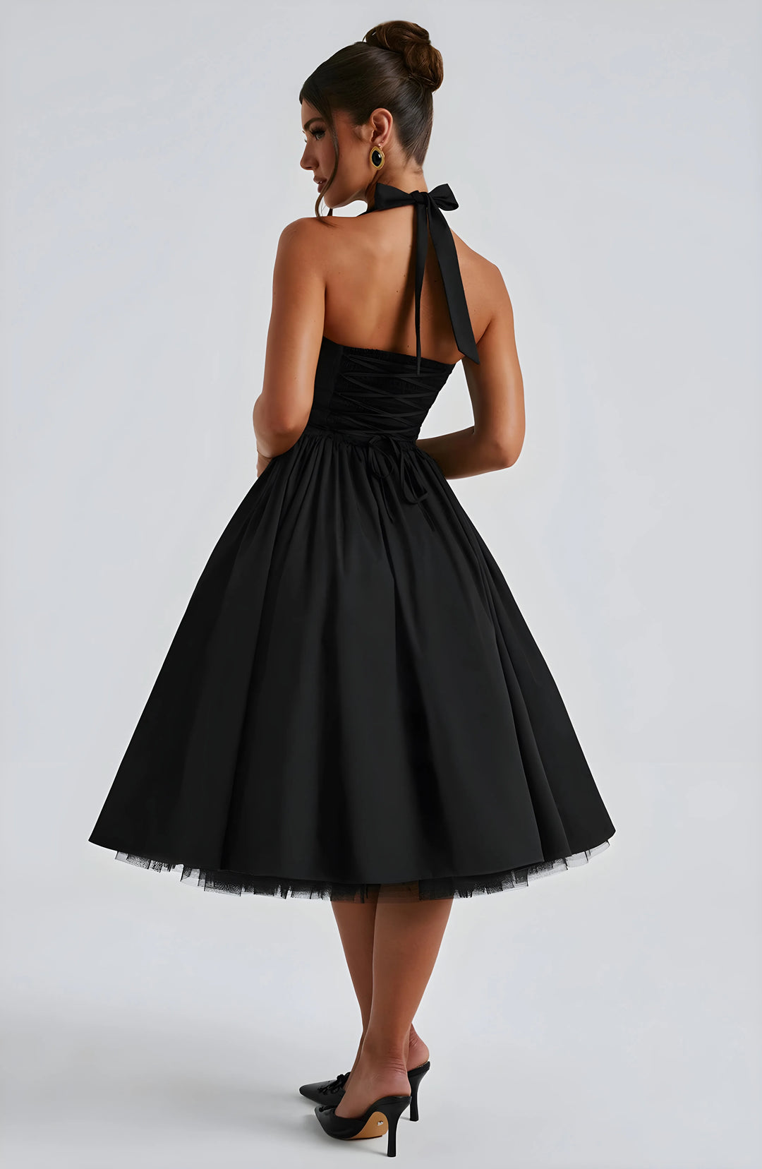 Women's Elegant A-Line Midi Cocktail Dress with Open Back