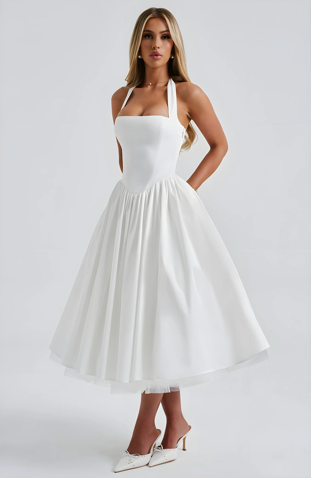 Women's Elegant A-Line Midi Cocktail Dress with Open Back