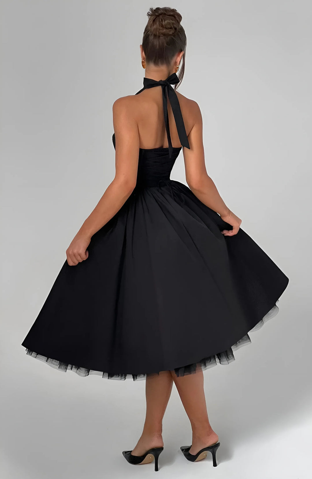 Women's Elegant A-Line Midi Cocktail Dress with Open Back