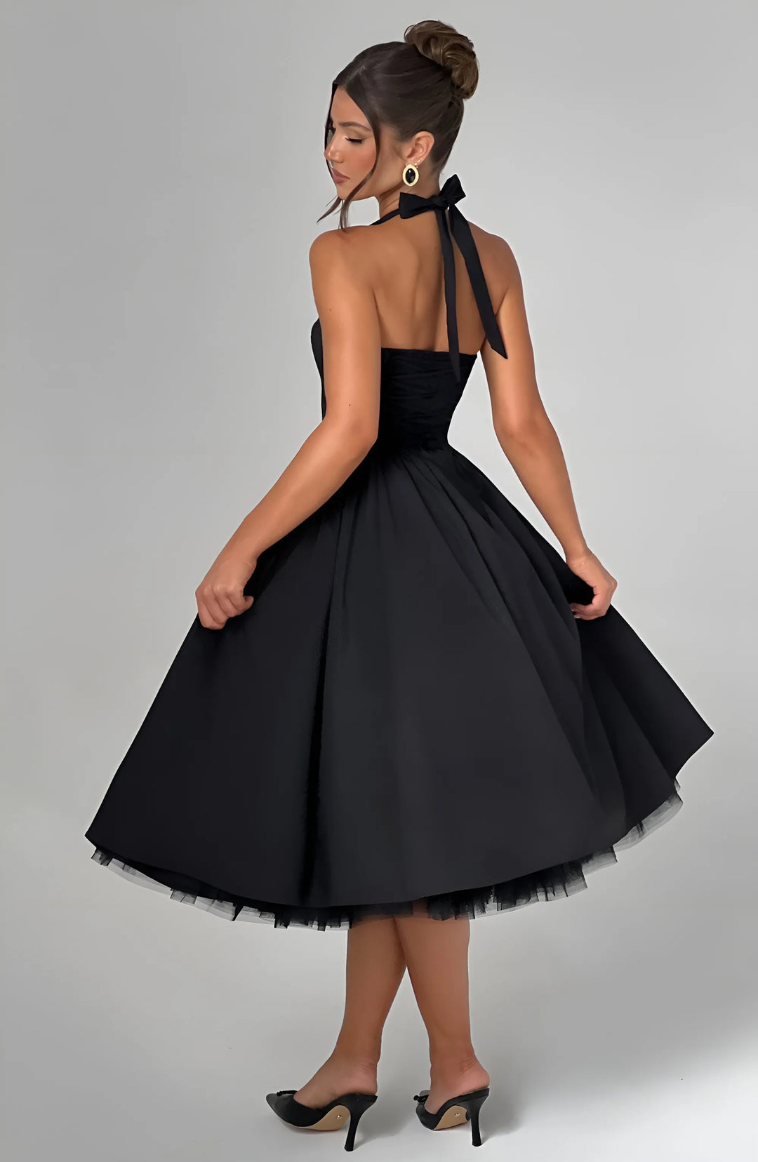 Women's Elegant A-Line Midi Cocktail Dress with Open Back