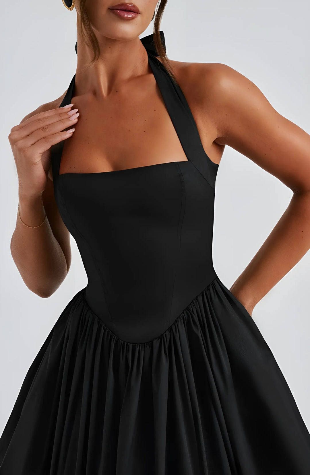 Women's Elegant A-Line Midi Cocktail Dress with Open Back