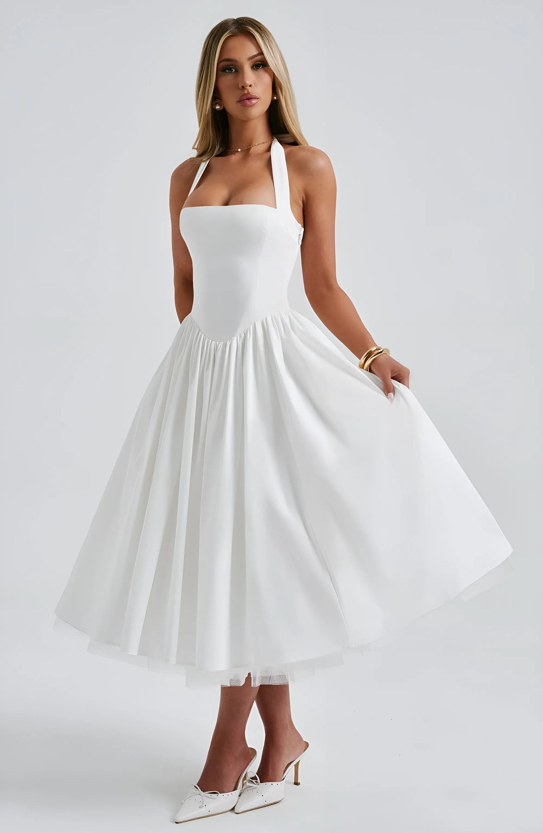 Women's Elegant A-Line Midi Cocktail Dress with Open Back