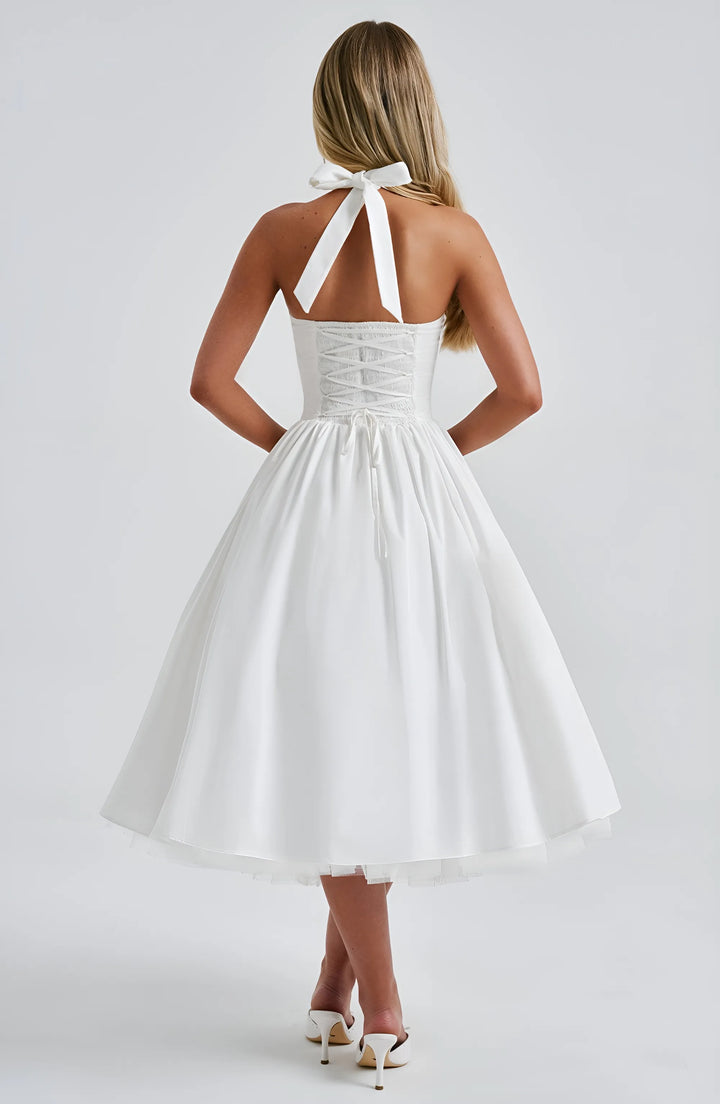 Women's Elegant A-Line Midi Cocktail Dress with Open Back