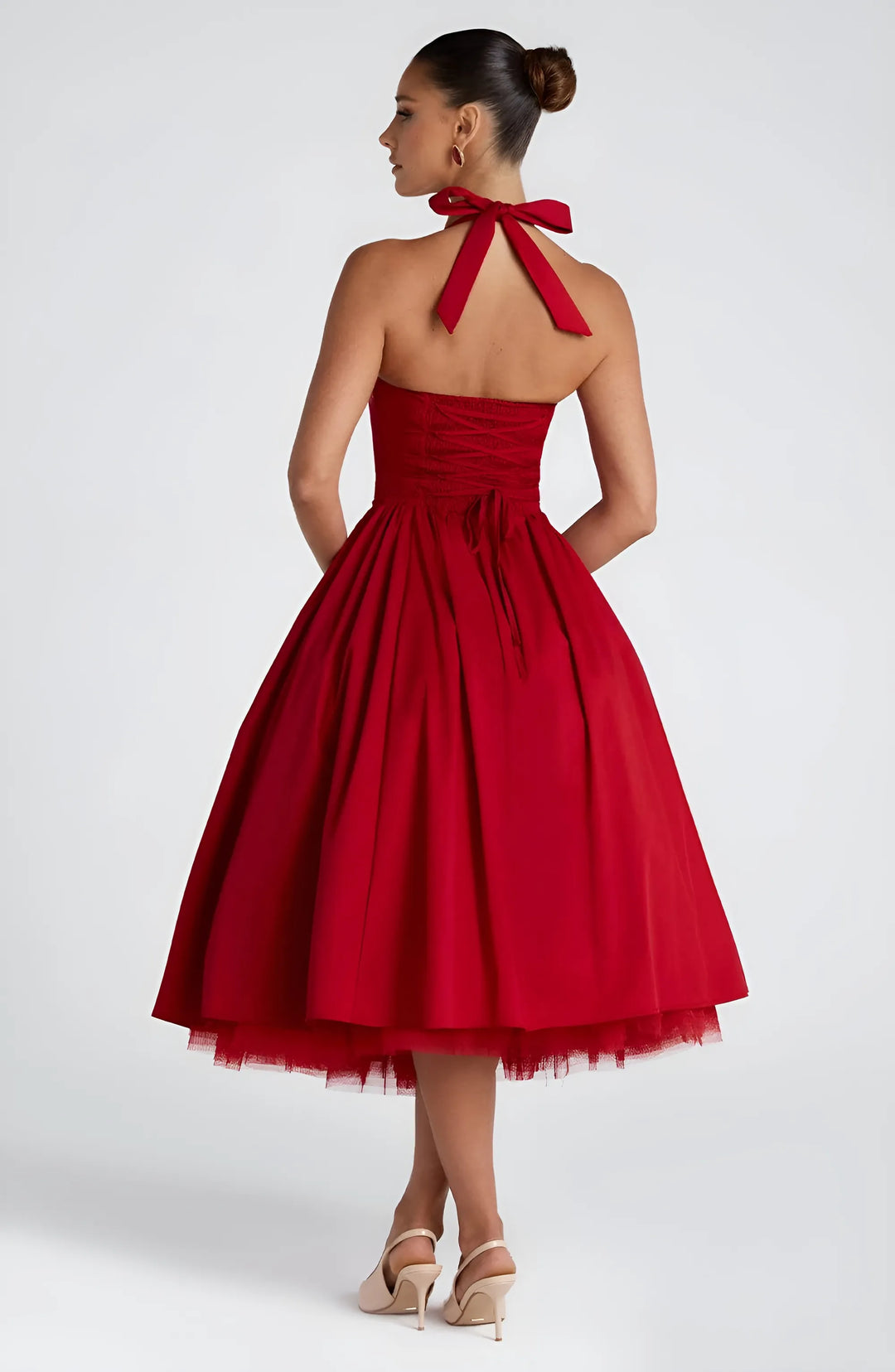 Women's Elegant A-Line Midi Cocktail Dress with Open Back