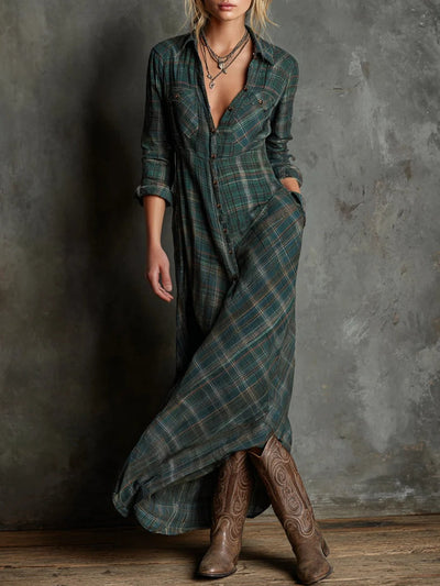 Mari Carmen | Long Green Checkered Dress