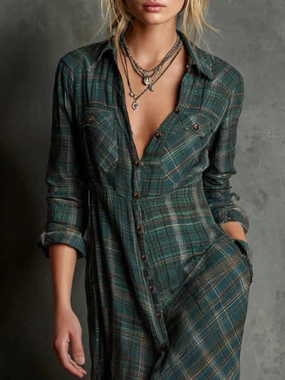 Mari Carmen | Long Green Checkered Dress