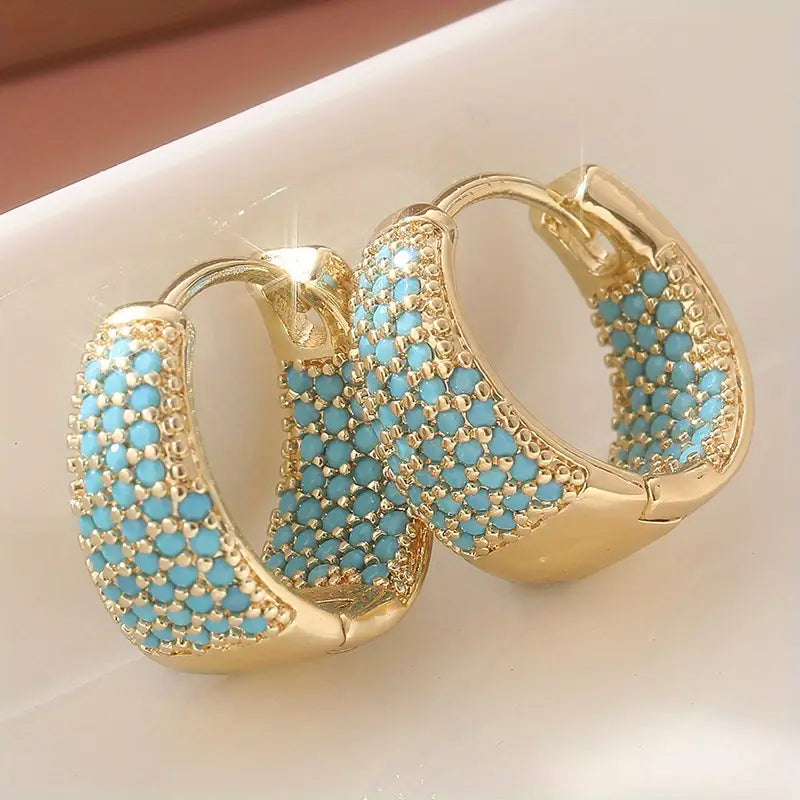 Gold hoop earrings with turquoise beads | Gold