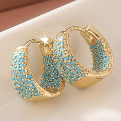 Gold hoop earrings with turquoise beads | Gold