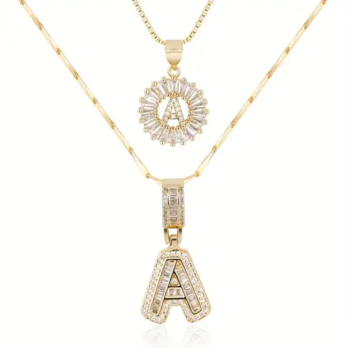 Necklace set with embedded initial | Gold