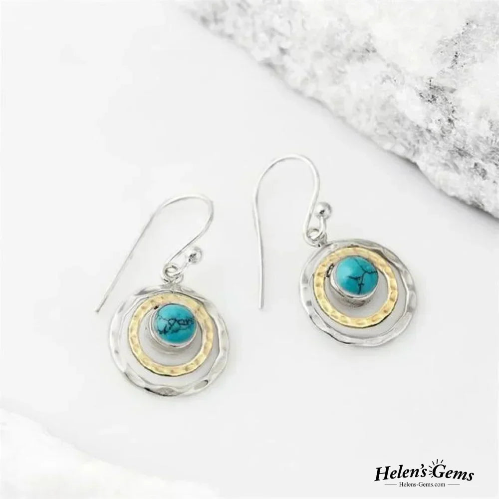Boho Saturnus Earrings with Turquoise Stone in Silver and Gold