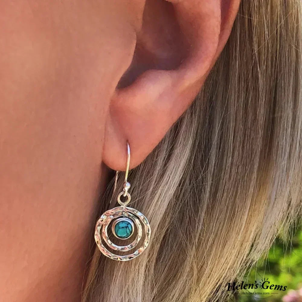 Boho Saturnus Earrings with Turquoise Stone in Silver and Gold