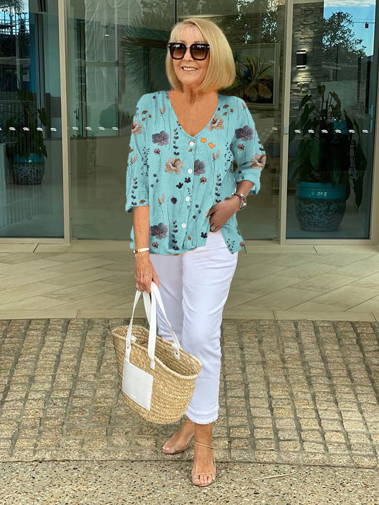 DELILAH | STYLISH FLORAL BUTTONED BLOUSE