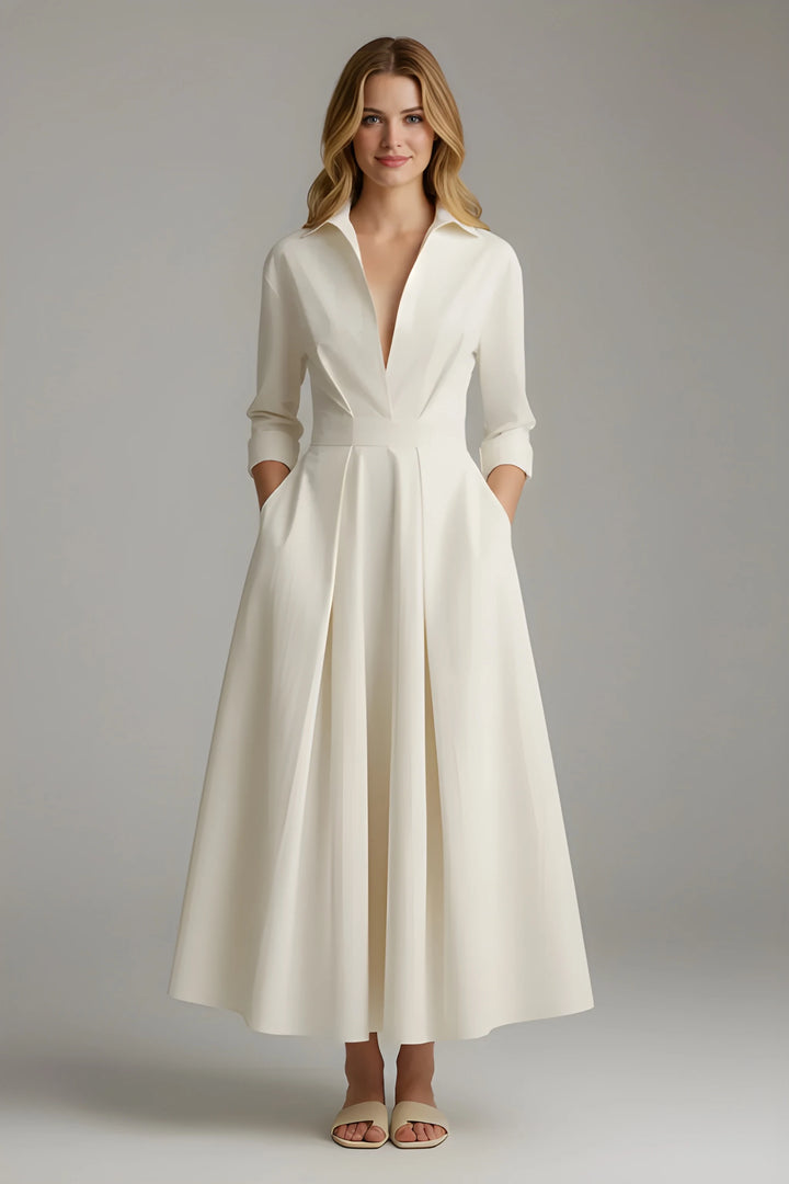 Women's Elegant Formal Midi Wedding Guest Dress with Long Sleeves