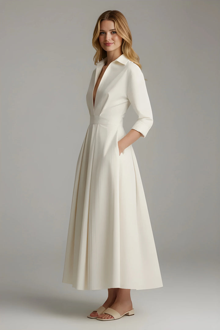 Women's Elegant Formal Midi Wedding Guest Dress with Long Sleeves
