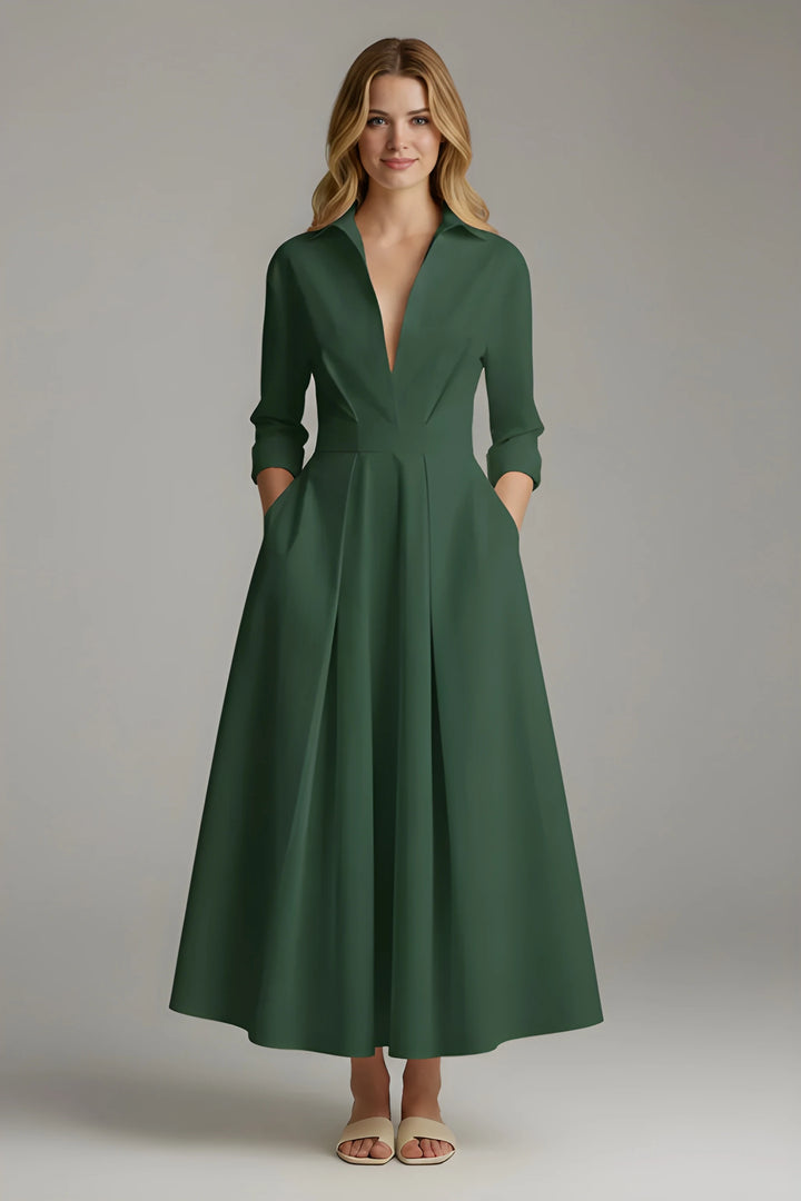 Women's Elegant Formal Midi Wedding Guest Dress with Long Sleeves