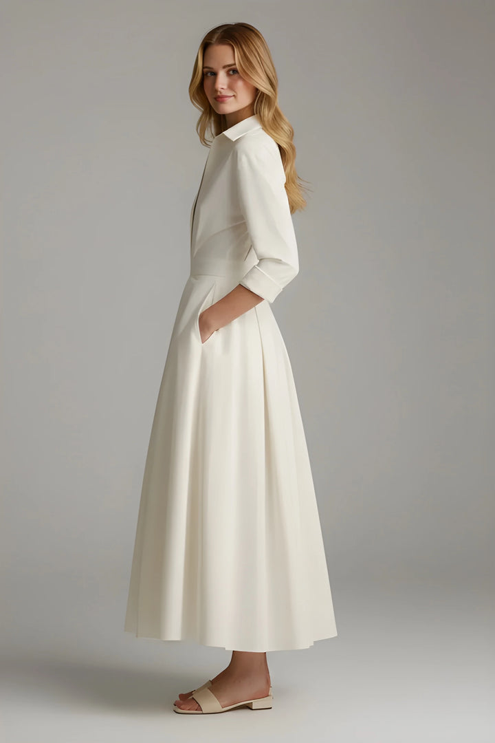 Women's Elegant Formal Midi Wedding Guest Dress with Long Sleeves