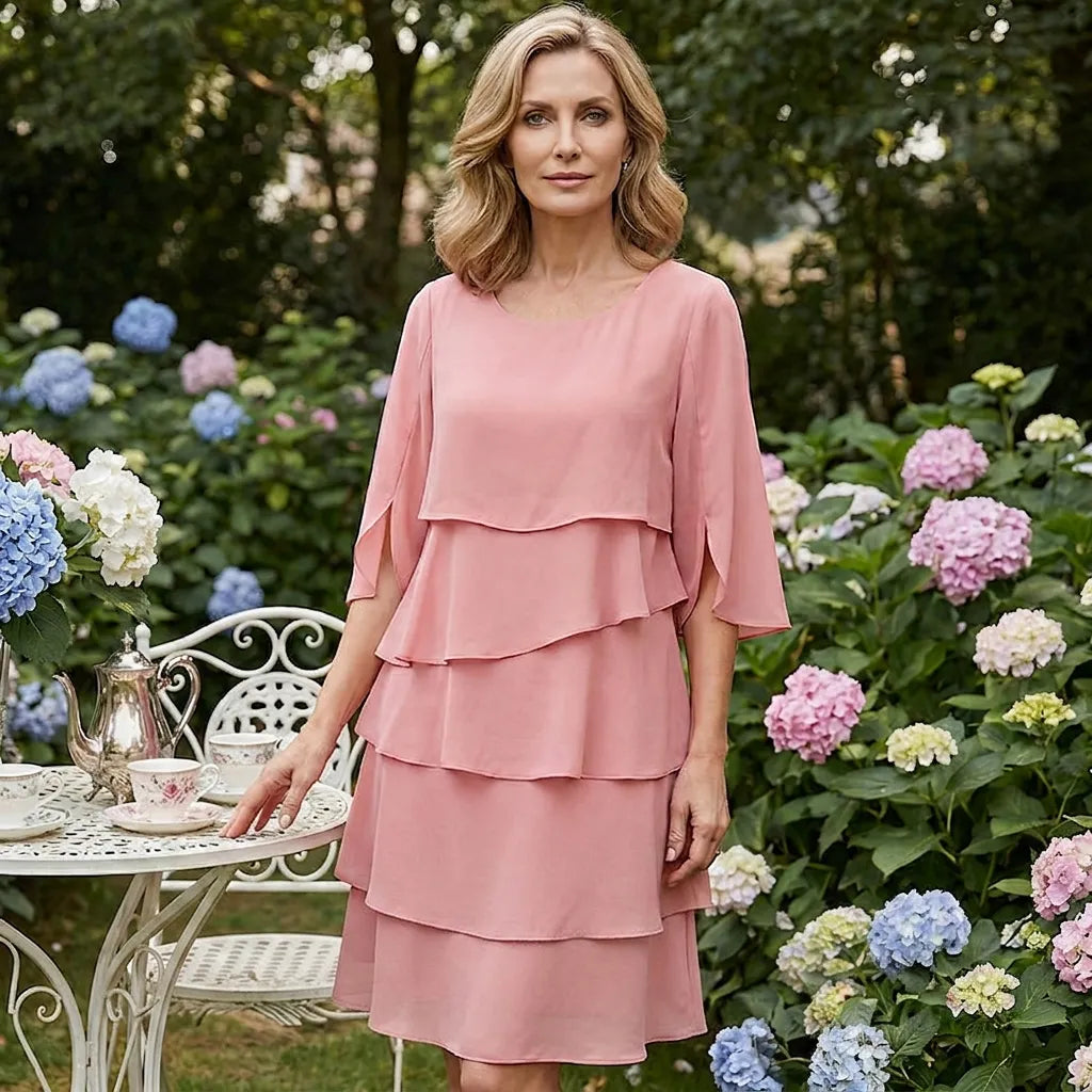 Women's Elegant Ruffle Mini Wedding Guest Dress with Scoop Neck